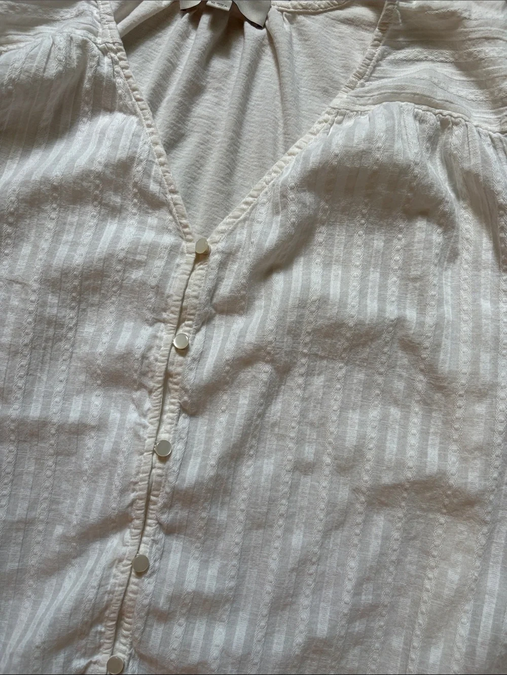 LOFT Ivory Textured Button-Front Blouse